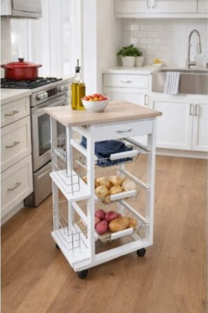 CARRO DE MADERA BLANCO