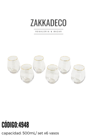 SET X6 VASOS BOMBEE BORDE DORADO