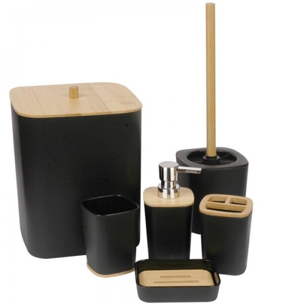 Set de Baño Blanco con Tapa Madera 6 Piezas - Imagen 2