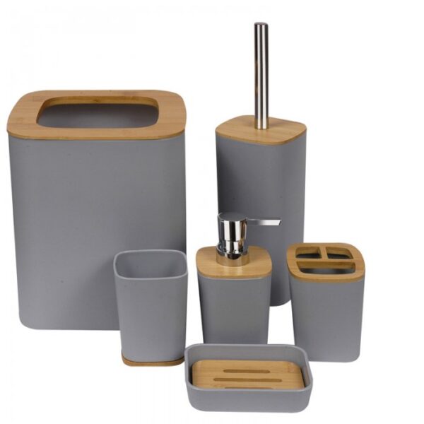 Set de Baño Blanco con Tapa Madera 6 Piezas - Imagen 3