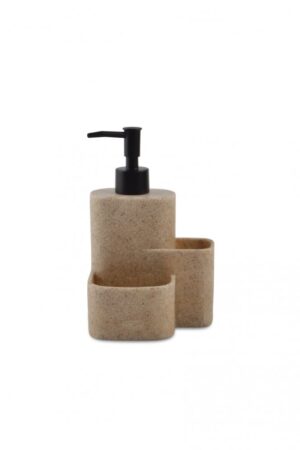 Dispenser para detergente simil piedra beige con porta esponja y porta cepillo