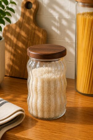 Frasco De Vidrio C/Tapa De Madera
