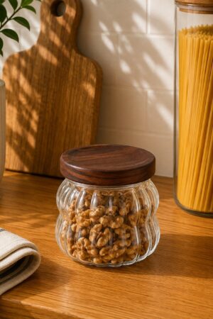 Frasco De Vidrio C/Tapa De Madera