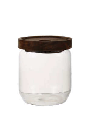 FRASCO DE VIDRIO C TAPA MADERA 9*10 CM