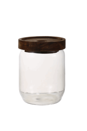 FRASCO DE VIDRIO C TAPA MADERA 9*15 CM