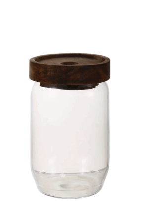 FRASCO DE VIDRIO C TAPA MADERA 9*20 CM
