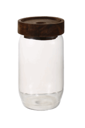 FRASCO DE VIDRIO C TAPA MADERA 9*25 CM