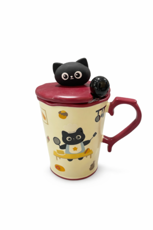 TAZA CERAMICA CON TAPA Y CUCHARA
