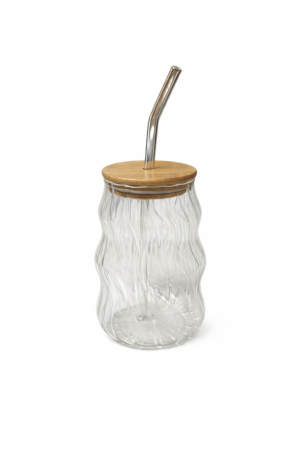 VASO VIDRIO C/ TAPA Y SORBETE