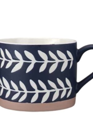 TAZA AZUL C/ HOJAS BLANCAS