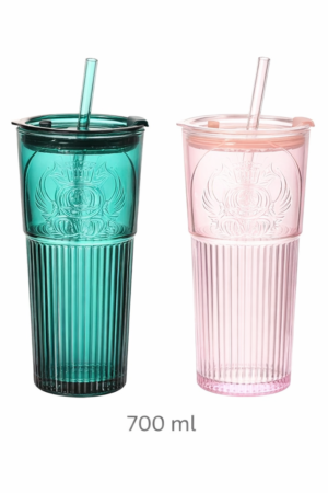 VASO DE VIDRIO C/ TAPA Y SORBETE