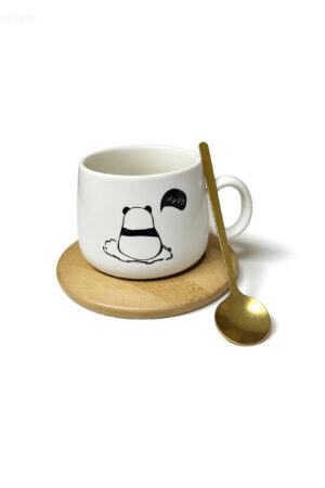 TAZA PANDA DE CERAMICA CON PLATP DE BAMBU