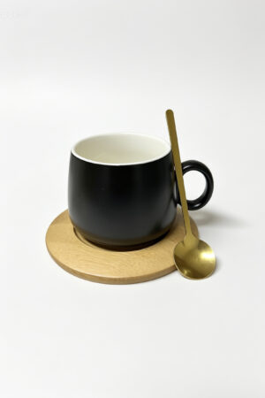 TAZA DE CERAMICA CON PLATO DE BAMBU