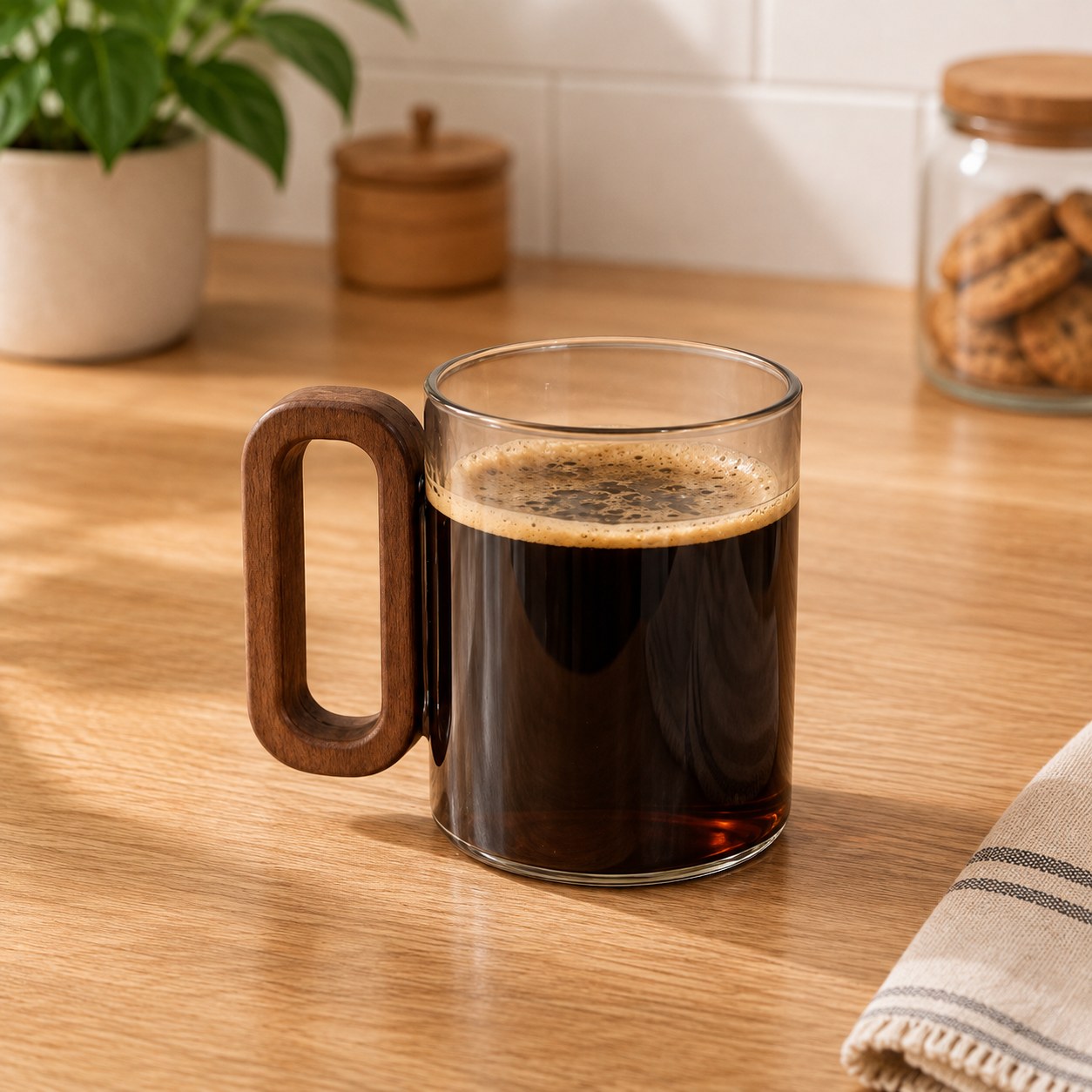 TAZA MANGO DE MADERA