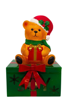 Caja de regalo de hierro, adorno LED de oso