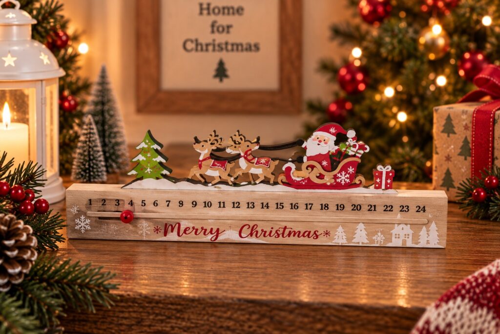 Adorno de calendario de madera antiguo de trineo de Navidad