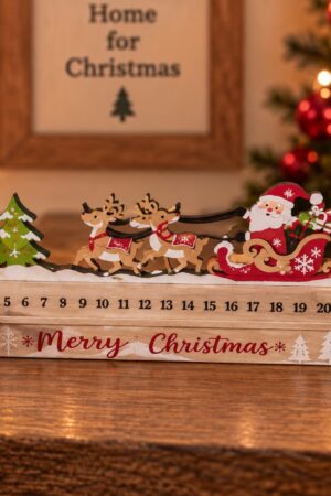 Adorno de calendario de madera antiguo de trineo de Navidad