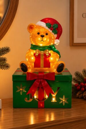 Caja de regalo de hierro, adorno LED de oso