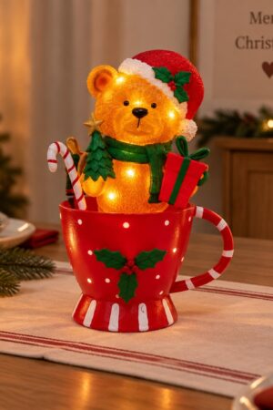 Adorno LED de oso en forma de taza de hierro