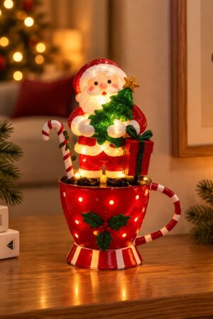 Adorno LED de Papá Noel en forma de taza de hierro
