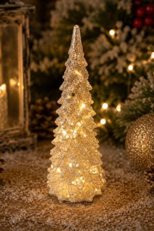 Arbol de acrílico brillante plateado con luz