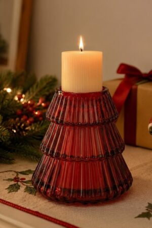 Candelabro de vidrio pino rojo