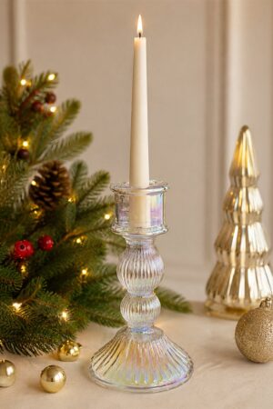 Candelabro de vidrio con bolas perlado