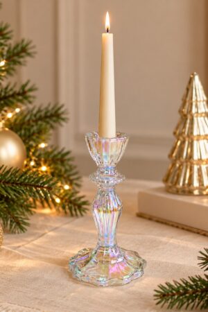 Candelabro de vidrio bombé perlado