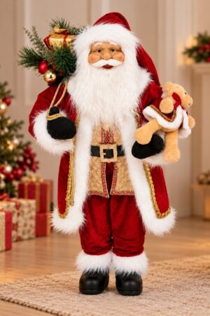 Papá Noel tradicional con oso y regalos